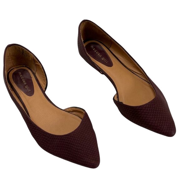 Madden Girl Efee Pointed-Toe Scale Textured Faux Leather Burgundy Flats Size 10 - Picture 1 of 8